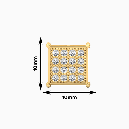 16 Square Diamond Silver Stud for Men - Dimension 10mm x 10mm