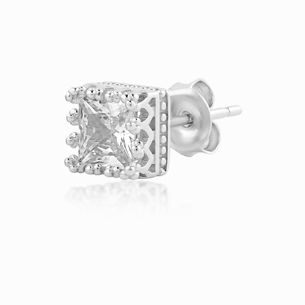Square Crown Silver Stud for Men (1 PC ONLY) WHITE SMALL