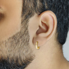 Load image into Gallery viewer, Channel Line diamond Silver Hoop Earrings For Men  on model