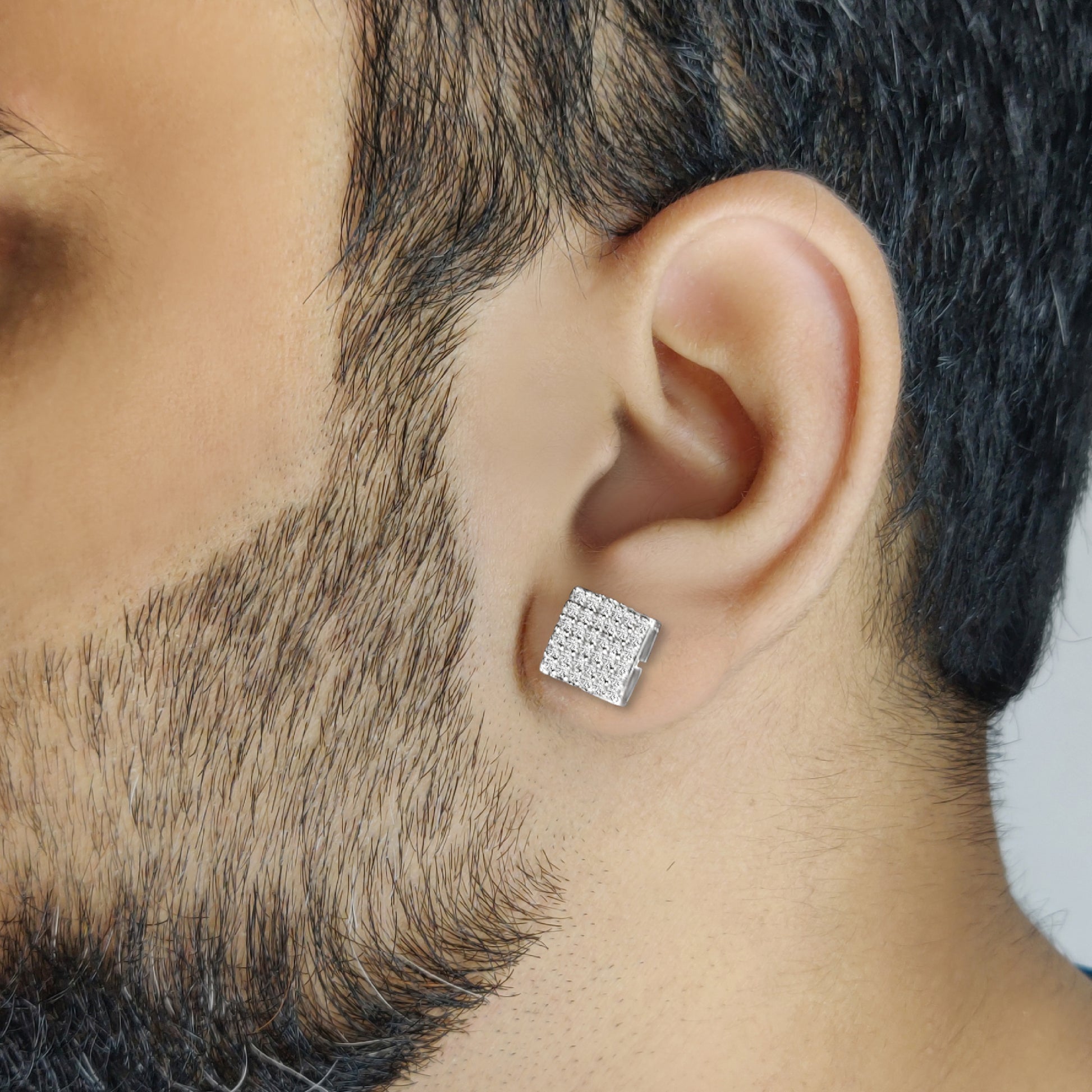36 square diamond Silver Stud for Men - Model wearing it