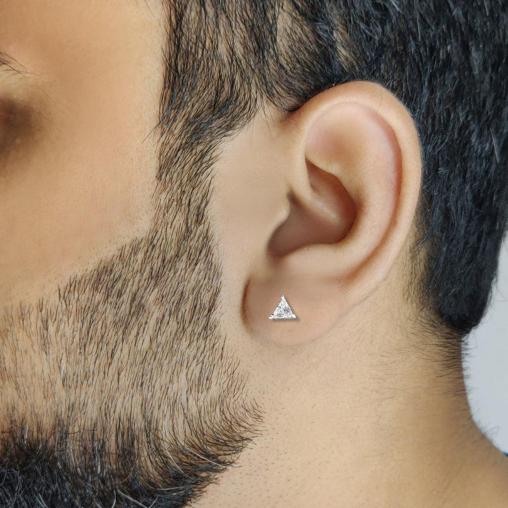 Triangle Solitaire Silver Stud for Men on model
