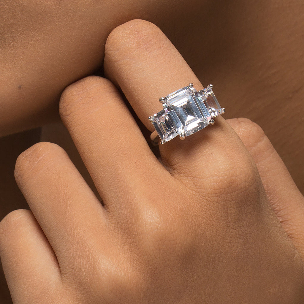 Aurora Moissanite Diamond Ring on hand model