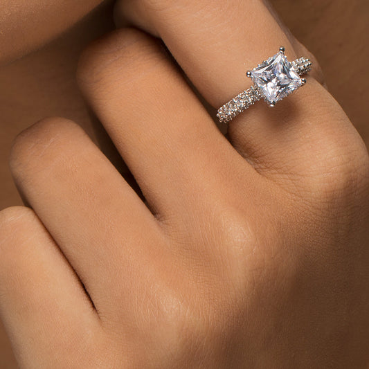 Dale Moissanite Princess Cut Diamond  Solitaire Ring  on model