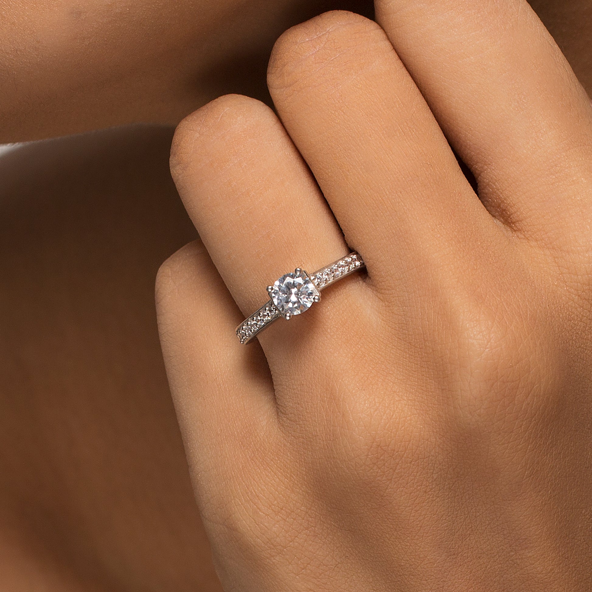 Evan Diamond Silver Ring for Women - hand model