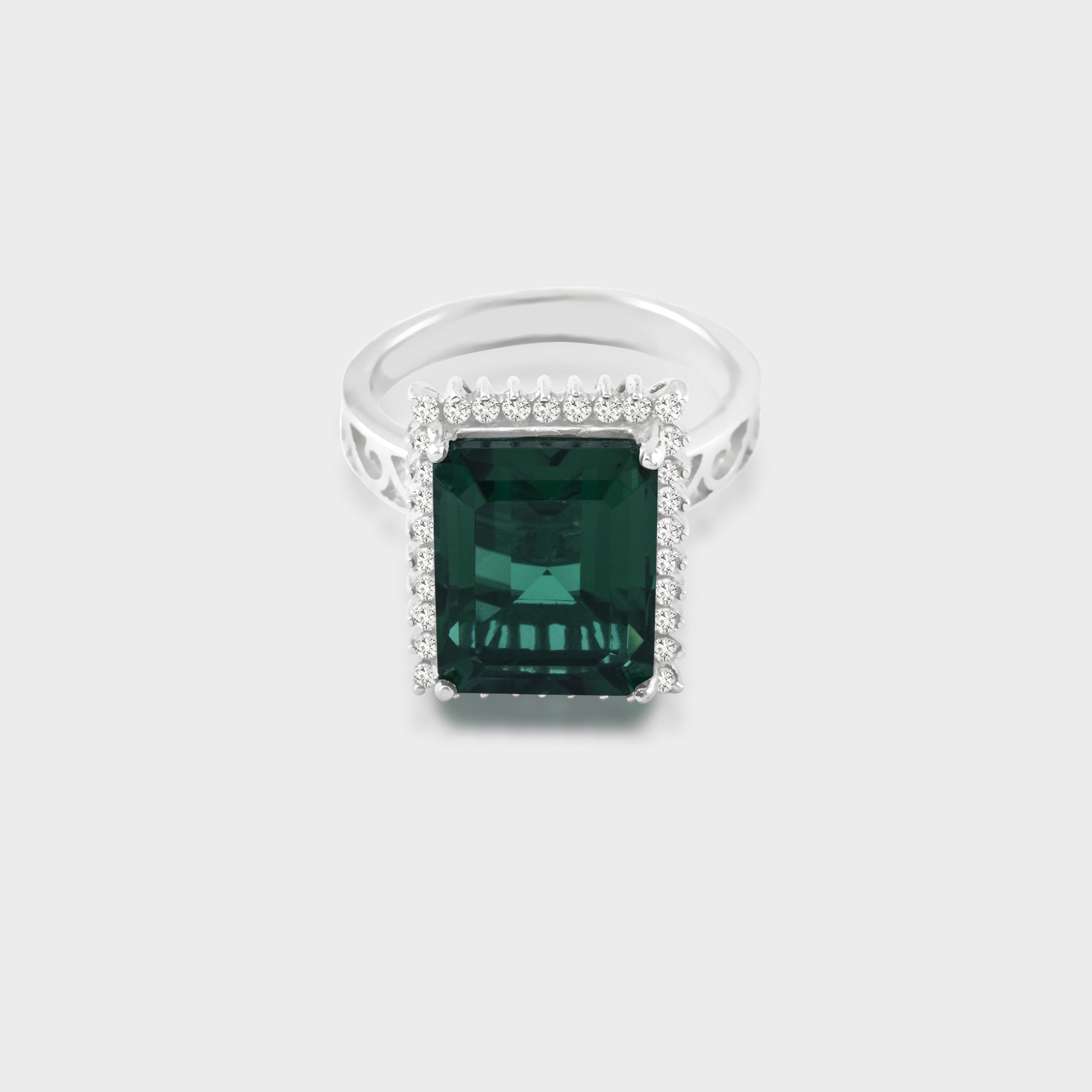  Dahlia Green Emerald Diamond Silver Ring for Her