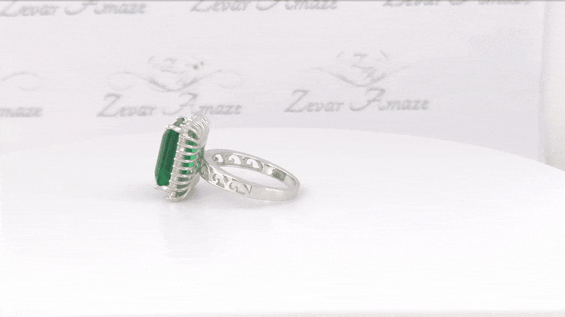 Dahlia Green Emerald Diamond Silver Ring for Her- Video