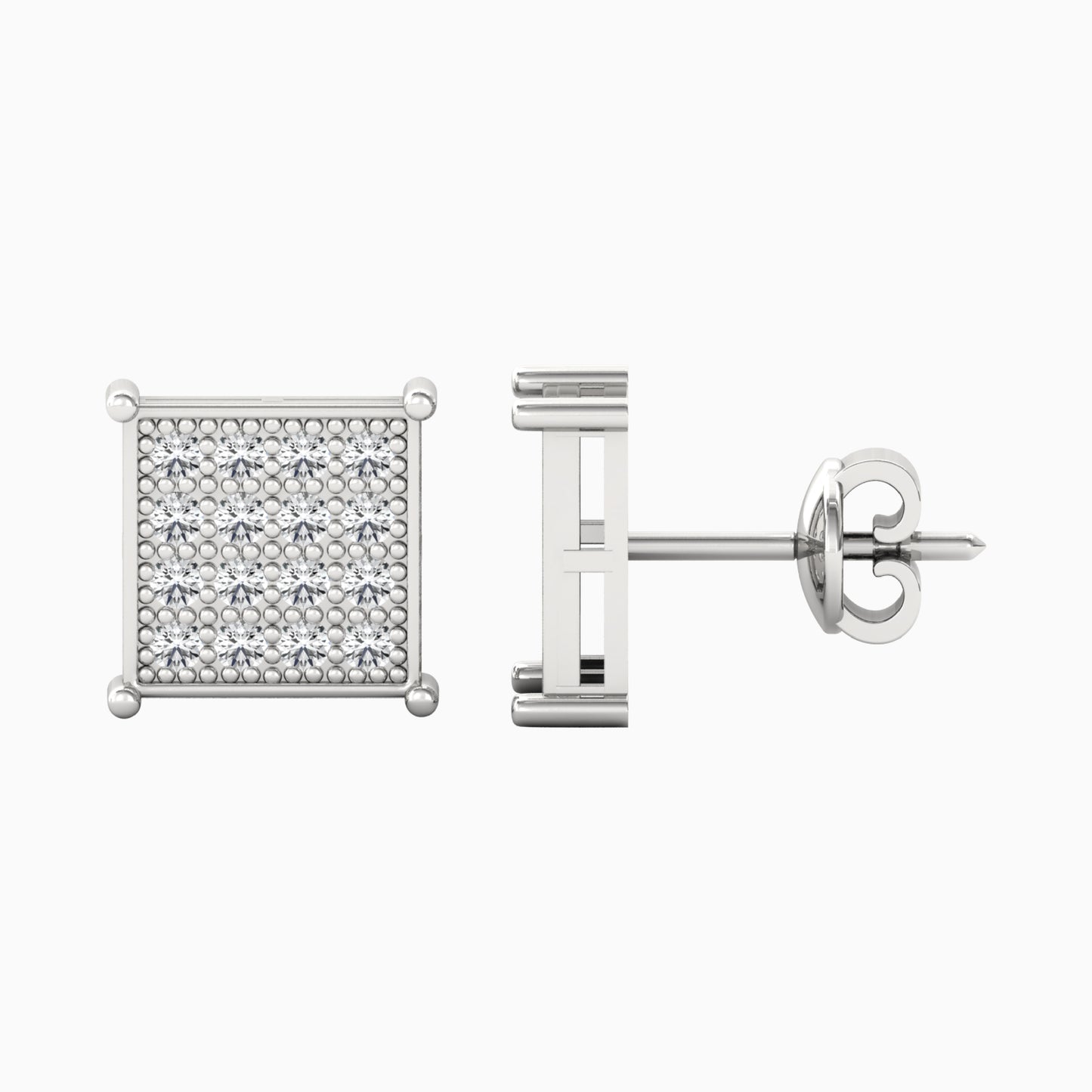 16 Square Diamond Silver Stud for Men - Silver