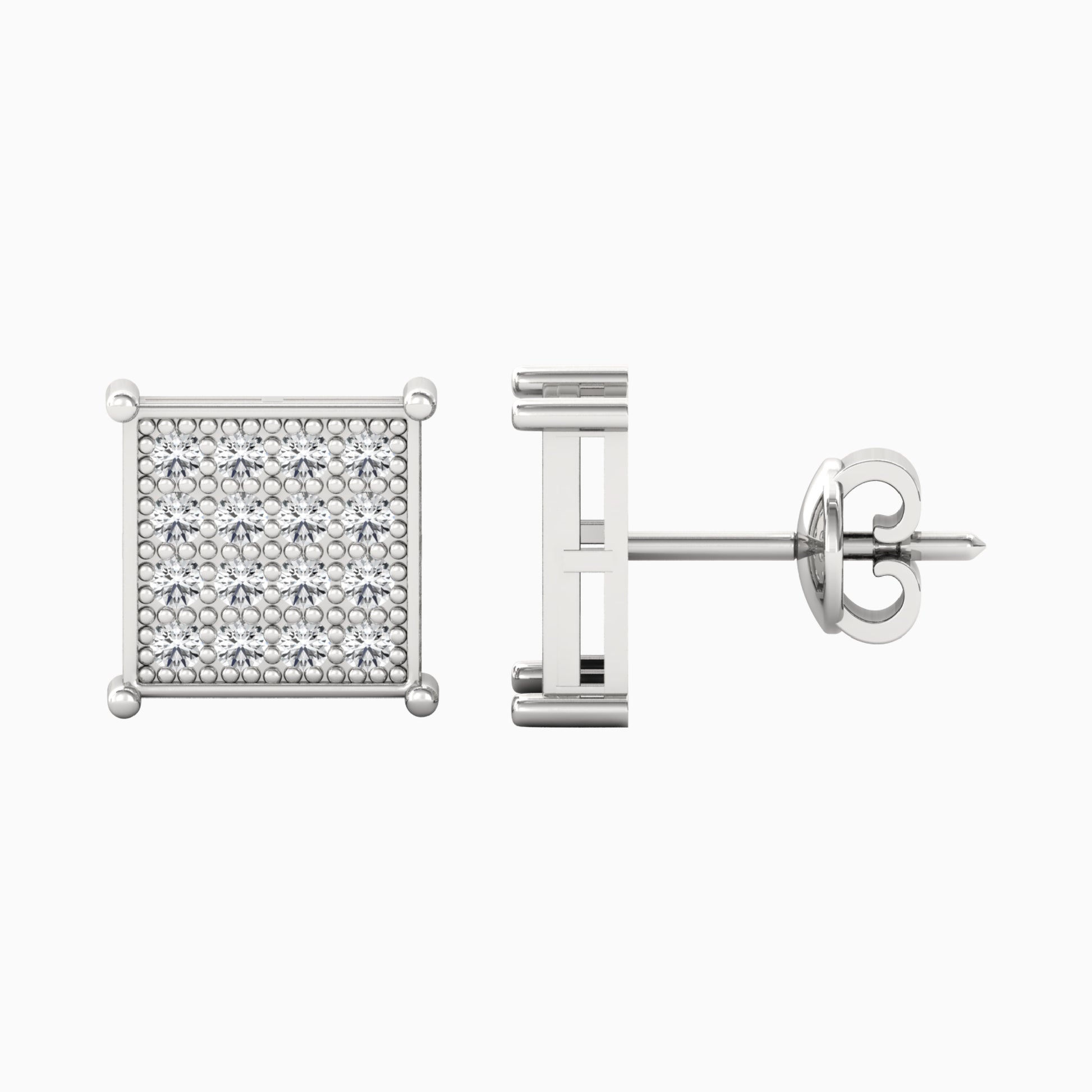 16 Square Diamond Silver Stud for Men - Silver
