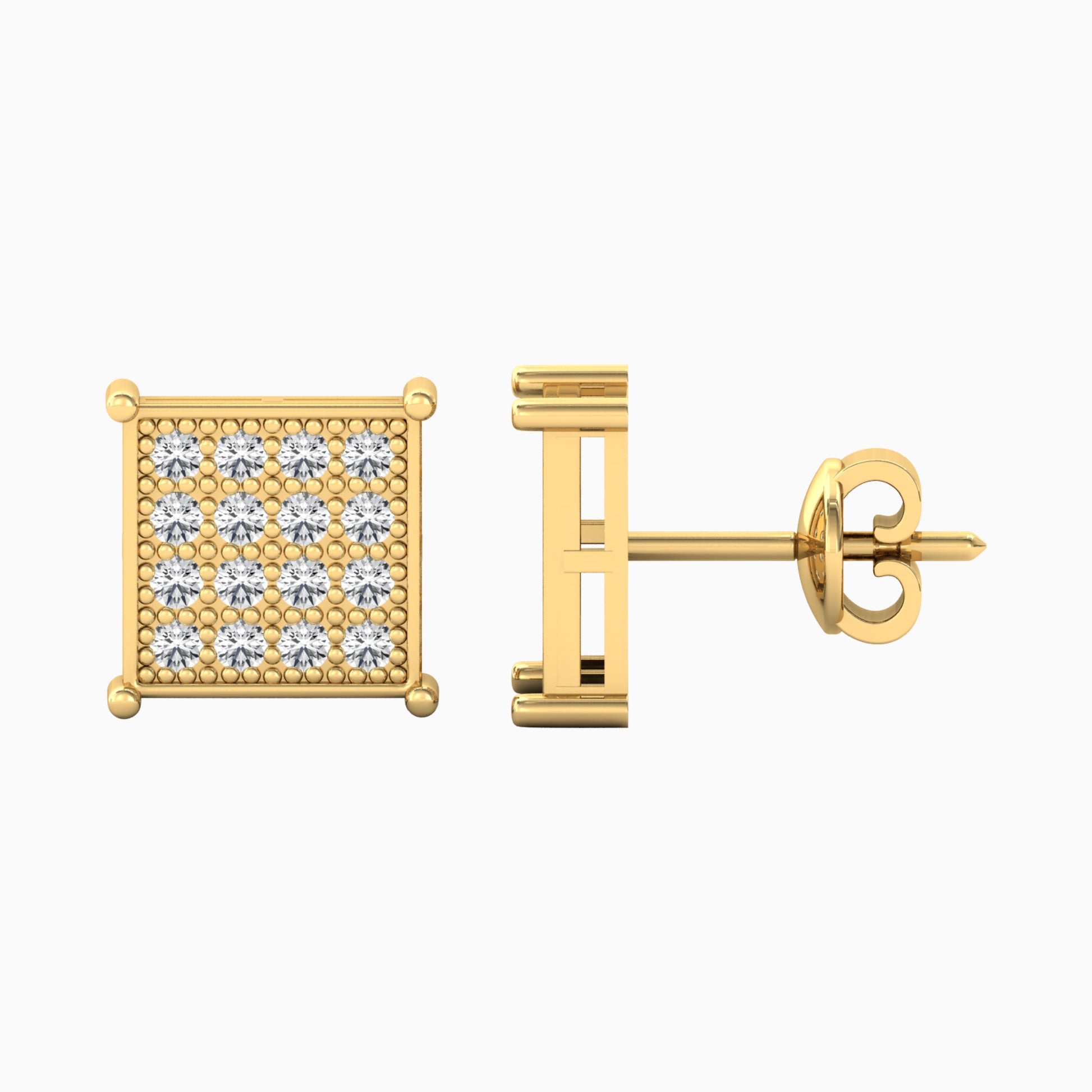 16 Square Diamond Silver Stud for Men - yellow