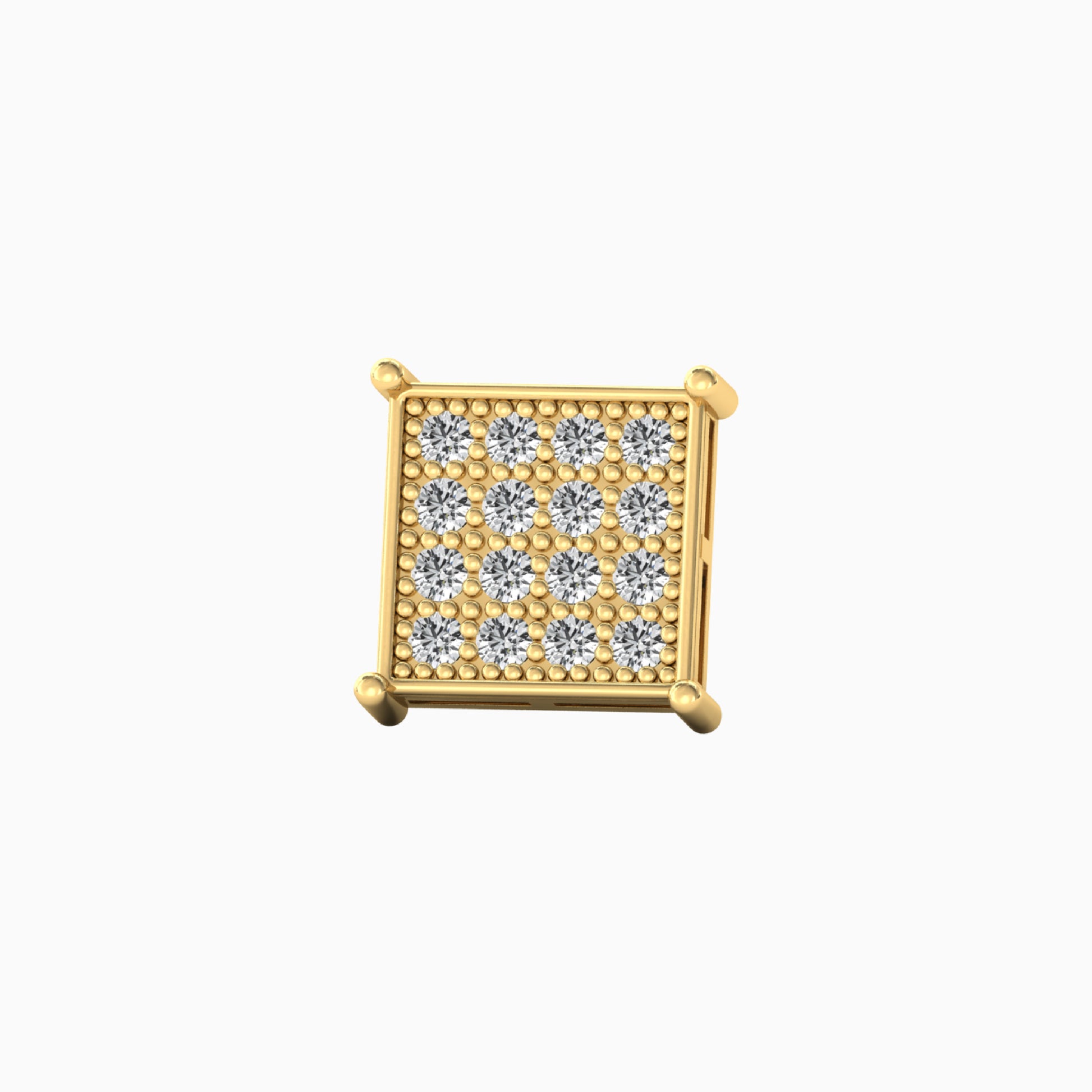16 Square Diamond Silver Stud for Men- yellow